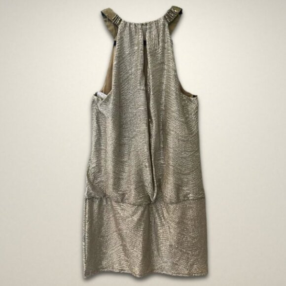 Laundry by Shelli Segal Mini Dress Shimmering Metallic Fabric Gold/Silver W 10 - Picture 4 of 12